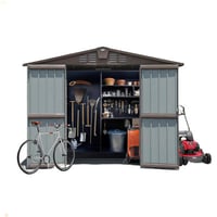 Myhomekeepers Outdoor Storage Shed, Metal Garden Shed For Bike, Trash Can, Tools, Galvanized Steel Outdoor Storage Cabinet With Lockable Door For Backyard, Patio, L