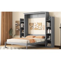Hokku Designs Bed. Space Saving Shelves And Led Lights. For Home Office, Guestroom, Gym. Foldable Cabinet Bed. Made Of Plywood. Fits 8-inch Mattress. Easy To Up Wit