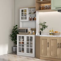 17 Stories Kitchen Pantry Cabinet, 72" Freestanding Storage Cabinet With Hutch, Large Countertop, Glass Doors And Adjustable Shelves, Microwave Cabinet, Coffee B