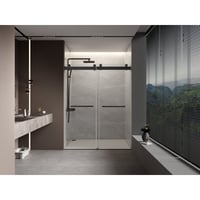 Livaca 56-60 In. W Frameless Double Sliding Shower Door With Soft-Closing System, 3/8" Tempered Glass, 304 Stainless Steel Hardware, Easy-Clean Glass, Adjust