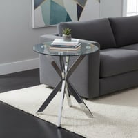 17 Stories Silver Modern Glass Side Table, With A Clear Tempered Glass Top, 19.7 X 21.7 Inches, Small Round Sofa Table For Living Room, Bedroom, Or Bedside.