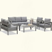 Latitude Run® 5 Pieces Outdoor All-Weather Conversation Set, Sectional Sofa, Aluminum Couch
