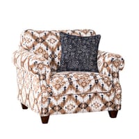 Benjara Serra Accent Club Chair, Accent Throw Pillow, Brown, Greige Polyester