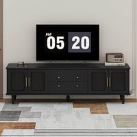 Cosmic Retro Design TV Stand With Fluted Glass Doors, Practical Media Console With 2 Drawers And Cabinets