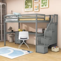 Harriet Bee Juanelo Twin Size Loft Bed With Built-In Desk, Storage Drawers And Staircase