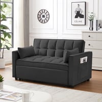 Ebern Designs Modern Velvet Loveseat Futon Sofa Couch W/Pullout Bed,Small Love Seat Lounge Sofa W/Reclining Backrest,Toss Pillows, Pockets,Furniture For Living Room