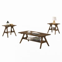 GRILLO HOME Mid-Century Modern Wood 3 Piece Coffee Table Set