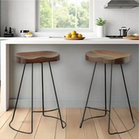 HomeRoots Set of Two 25" Chestnut And Black Steel Backless Counter Height Bar Chairs
