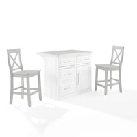 Red Barrel Studio® Kaylib Cutler Faux Marble Top Kitchen Island W/X-Back Stools White/Gray - Kitchen Island & 2 Stools