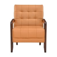 Red Barrel Studio® 100% Leather Accent Chair In Vivacious Orange With Frame Contemporary Plywood Shining Leg Cushion
