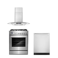 Cosmo 3 Piece Kitchen Appliance Package with 30'' Gas Freestanding Range , Built-In Dishwasher , and Wall Mount Range Hood