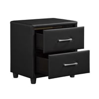 Red Barrel Studio® Durable Black Faux Leather Covering 1pc Nightstand of Drawers Silver Tone Bar Pulls Stylish Furniture