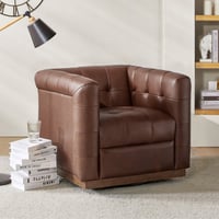 Wildon Home® Sonika Genuine Leather Square Swivel Barrel Club Chair with Solid Wood Frame