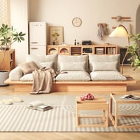 Mercer41 Grimpante 3-Seater Beige Sectional Cotton Linen Sofa with Storage Box