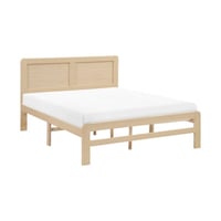 Benjara Cary Queen Size Platform Bed W Recessed Panel Headboard, Light Brown