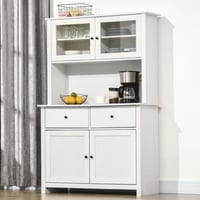Lark Manor™ Spacious 63.5 Inch Kitchen Buffet with Hutch, Pantry Storage Cabinet, 4 Shelves, Drawers, Framed Glass Doors, and Open Microwave Countertop