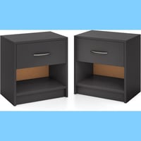 ASPIRING Nightstand Set Of 2, Mid-Century Modern End Table With Shelf, Black