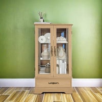 Lark Manor™ Glass Cabinet Lighted Glass Cabinet Curio Display Cabinet With Adjustable Glass Shelves 2 Doors And 1 Drawer Cabinet Bulb Included