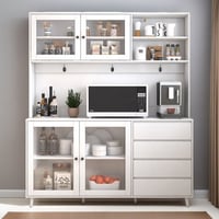 George Oliver 63" W Large Kitchen Hutch Cabinet, Freestanding Pantry Cabinets Storage Kitchen Cupboard With 4 Doors, 4 Drawers & Microwave Shelf, White