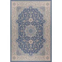 Dakota Fields Oriental Thin Rug Machine Made Cotton Area Rug in Blue