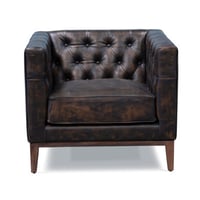 Williston Forge 33" Brown Antiqued Top Grain Leather Tufted Club Chair
