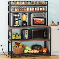 17 Stories 39.4 Inch Wide Large Bakers Rack with Power Outlets, 5-Tier Microwave Stand with Storage