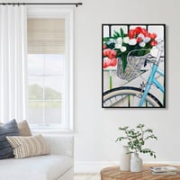 Begin Edition International Inc. Bicycle with tulips flowers in basket - 36"x48" Framed canvas