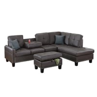 Red Barrel Studio® 3 Piece Faux Leather Sectional Sofa Set With Storage Ottoman In Espresso