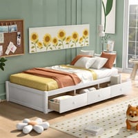 Latitude Run® Twin Size Platform Storage Bed With 3 Drawers, Solid Wood Structure And Safe Mattress Support