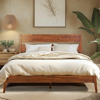 Acacia Callisto Solid Wood Bed Frame with Headboard, 800 lbs Capacity Bed Frame Compatible with All Mattresses, No Box Spring Needed, 5years Warranty