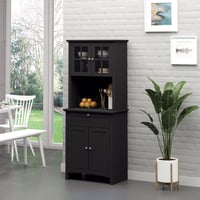 Winston Porter Elegant Buffet With Hutch, Kitchen Pantry Storage Cabinet With Framed Glass Door Drawer And Microwave Space