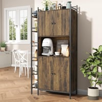 17 Stories Industrial Style Kitchen Pantry Storage Cabinet, Brown Tall Kitchen Hutch with Microwave Stand
