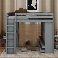 erlingerling Loft Bed With Large Shelves,LED Light And Writing Desk