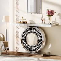 Mercer41 43.3-Inch Mirrored Console Table, Modern Entryway Table With Thickened Mirror Finish Tabletop