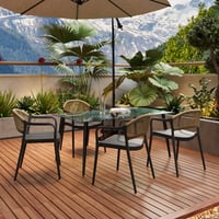 INVOSH Outdoor/indoor Patio Dining Set With Glass Table And 4 Chairs With Woven Rope Design (set Of 5)