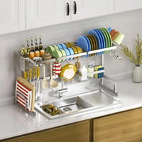 LGHM Adjustable 2 Tier Stainless Steel Over - Sink Dish Drying Rack for Enhanced Kitchen Storage & Organization (26"-38")