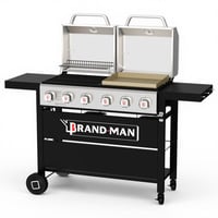 Brand-Man Grills Brand-Man 6-Burner Propane Gas Griddle Grill Combo - 2 in 1 Versatile Grill & Griddle with 678 Sq.In Cooking Area, Double Stainless Steel Lids, Foldab