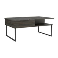 HomeRoots 41" Espresso And Black Wood And Metal Lift Top Coffee Table With Shelf