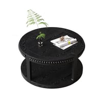 4CASA INTERNATIONAL 31.5 Inch Solid Wood Round Coffee Table for Living Room,2-Tier Rustic Wood Desktop with Storage Shelf Modern Design Home Furniture (Black)