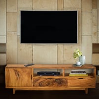 Chic Teak Massa Live Edge Suar Wood Media Center With 1 Door/2 Drawers