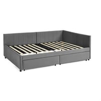 HOME FREE HOMES SP LLC Full Size Upholstered Tufted Bed Frame With Two Drawers, Sofa Bed Frame With Comfortable Backrest And Armrests, Velvet