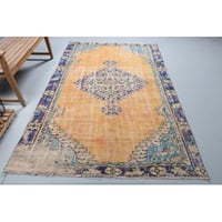 Bungalow Rose Large Vintage Turkish Rug in Orange Wool for Bedroom or Ethnic Salon Decor on Etsy
