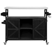 Gracie Oaks Outdoor Kitchen Island, Rolling Bar Cart & Storage Cabinet, Farmhouse Solid Wood Outdoor Grill Table With Stainless Steel Top, Spice Rack , Towel Rack