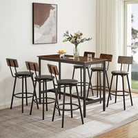 17 Stories Industrial Style Pub High Dining Table 7 Piece Set With 6 PU Leather Bar Chairs, Perfect For Modern Kitchens And Living Rooms