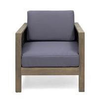 Bay Isle Home™ Outdoor Acacia Wood Club Chair with Wicker Accents, Gray + Mixed Gray + Brown, 30.25"D x 27.5"W x 23.75"H
