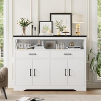 Gracie Oaks 47" Modern Farmhouse Sideboard Buffet Cabinet, Wood Buffet Storage Cabinet with Drawers & Shelves, Large Coffee Bar Cabinet with Storage, Microwave St