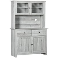Lark Manor™ 63.5" Kitchen Buffet With Hutch, Pantry Storage Cabinet With 4 Shelves, Drawers, Framed Glass Doors, Open Microwave Countertop