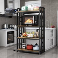 17 Stories 4-Layer Country Brown Kitchen Baker Rack With Power Socket, Microwave Rack And Storage Function