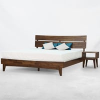 George Oliver Joacima 2-Pcs Bedroom Set – Solid Wood Platform Bed Frame & Matching Nightstand, Mid-Century Modern, 800 lbs Capacity, No Box Spring Needed