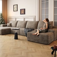 ExAchat 135" Cloud Sectional Sofa with 1 Ottoman,Modern Minimalist Upholstered Couches, Comfort U Shaped Sofa for Living Room,Deep Seat Corner Couch,No Assemb